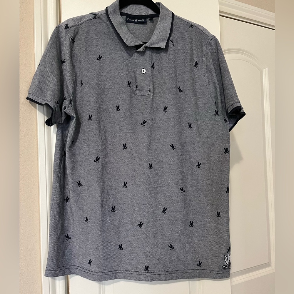 Psycho Bunny Gray Polo with all over print size 6 Large